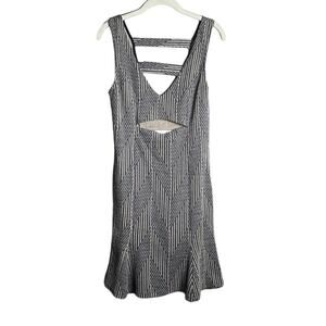 The Moon Blue White Textured Sleeveless Swing Dress Large